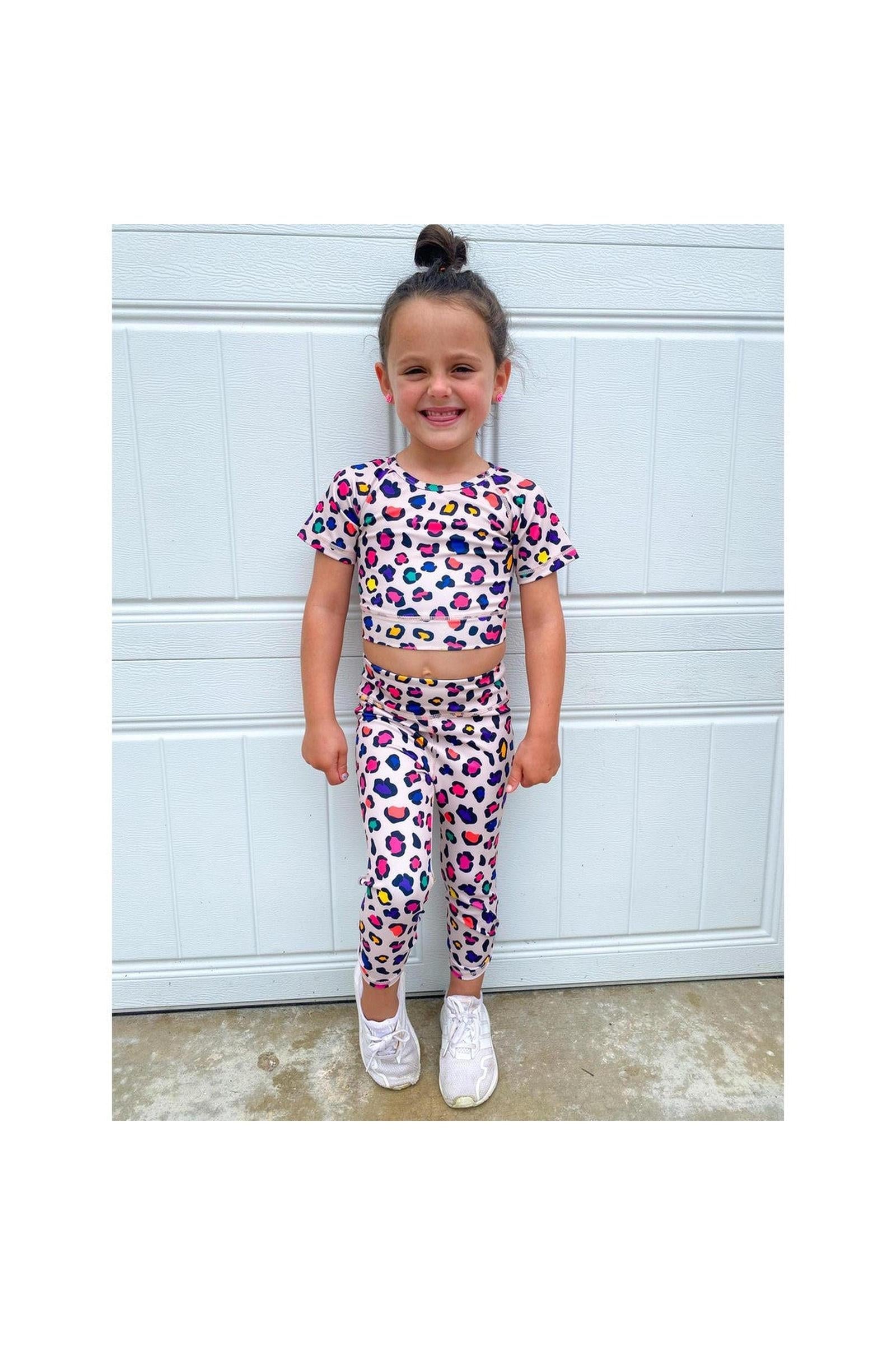 Girls Leopard Athletic Top and Legging Set