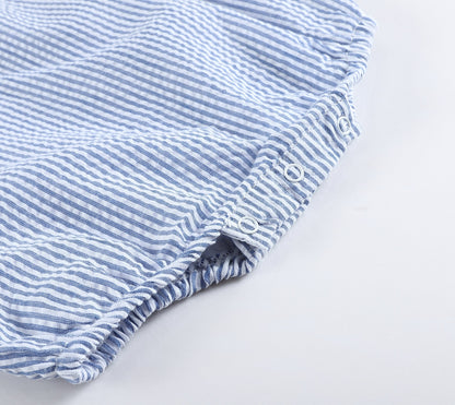 Classic Dark Blue Seersucker Baby Bubble Romper - Blissfully Lavender BoutiqueLil Cactus