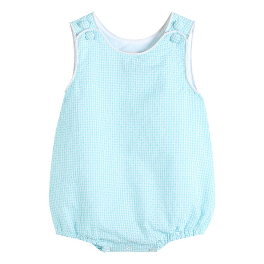 Classic Turquoise Seersucker Basic Bubble Romper - Blissfully Lavender BoutiqueLil Cactus