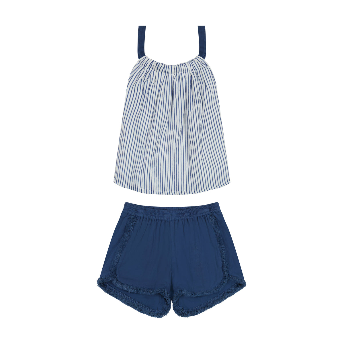 Colette Girls' Top And Short Set Marine Stripe