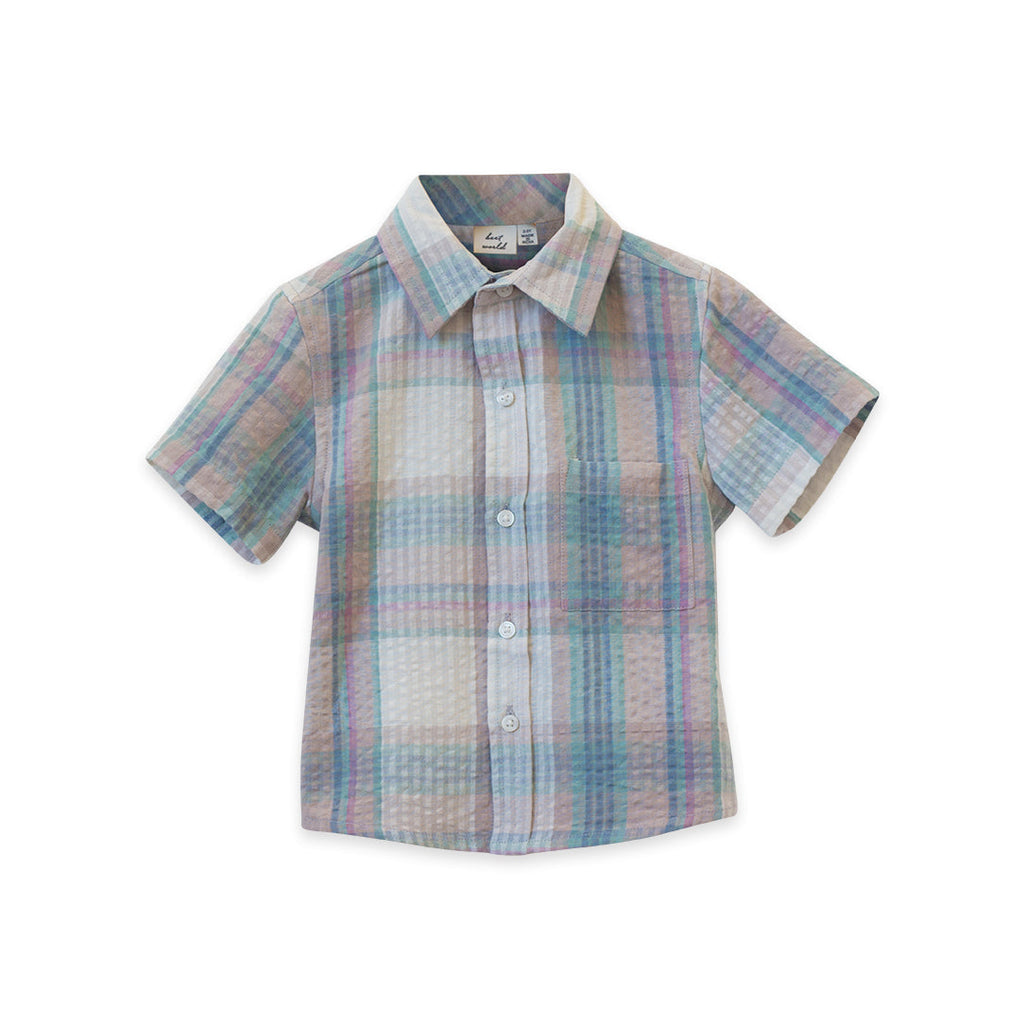 Boys Arctic Blue Seersucker Collar Shirt