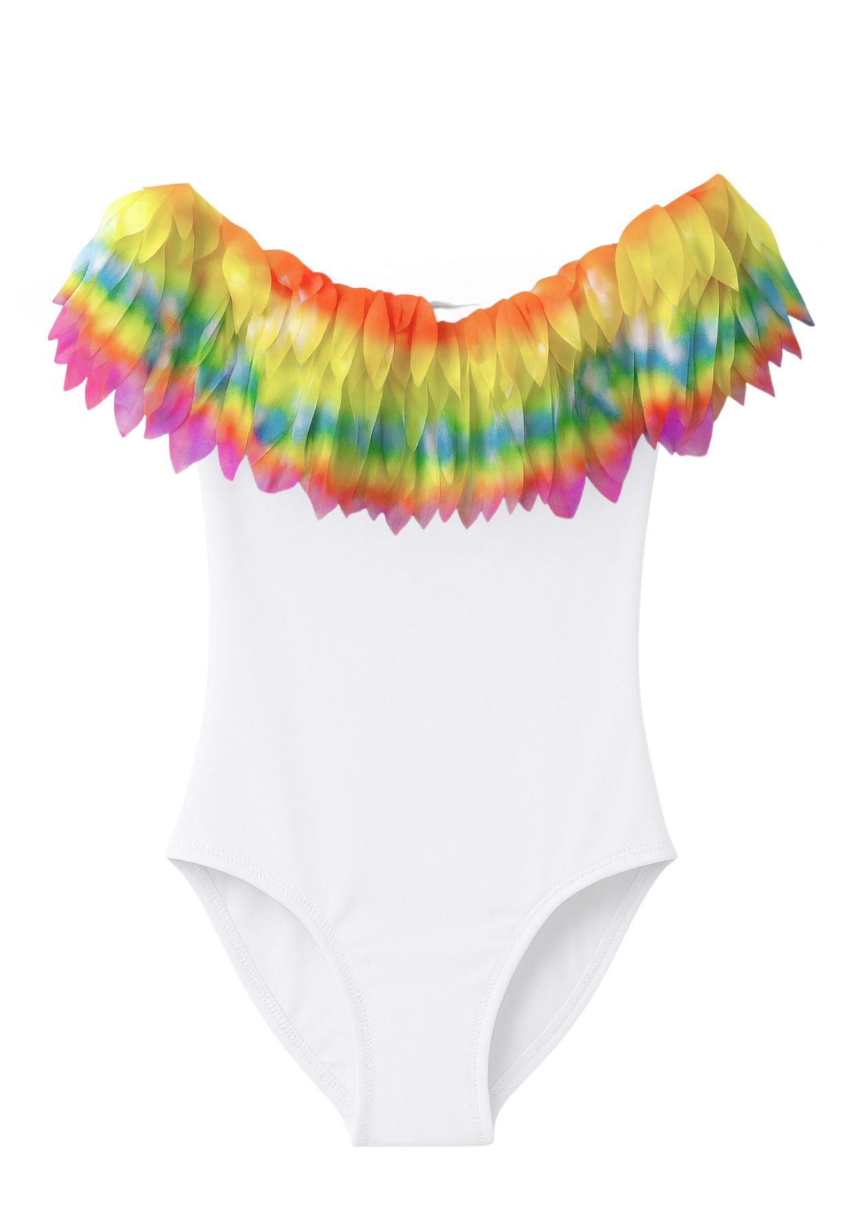 White One-Piece Swimsuit with Chiffon Petal Ruffles