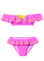 Neon Pink Bikini with Yellow Bow Trim