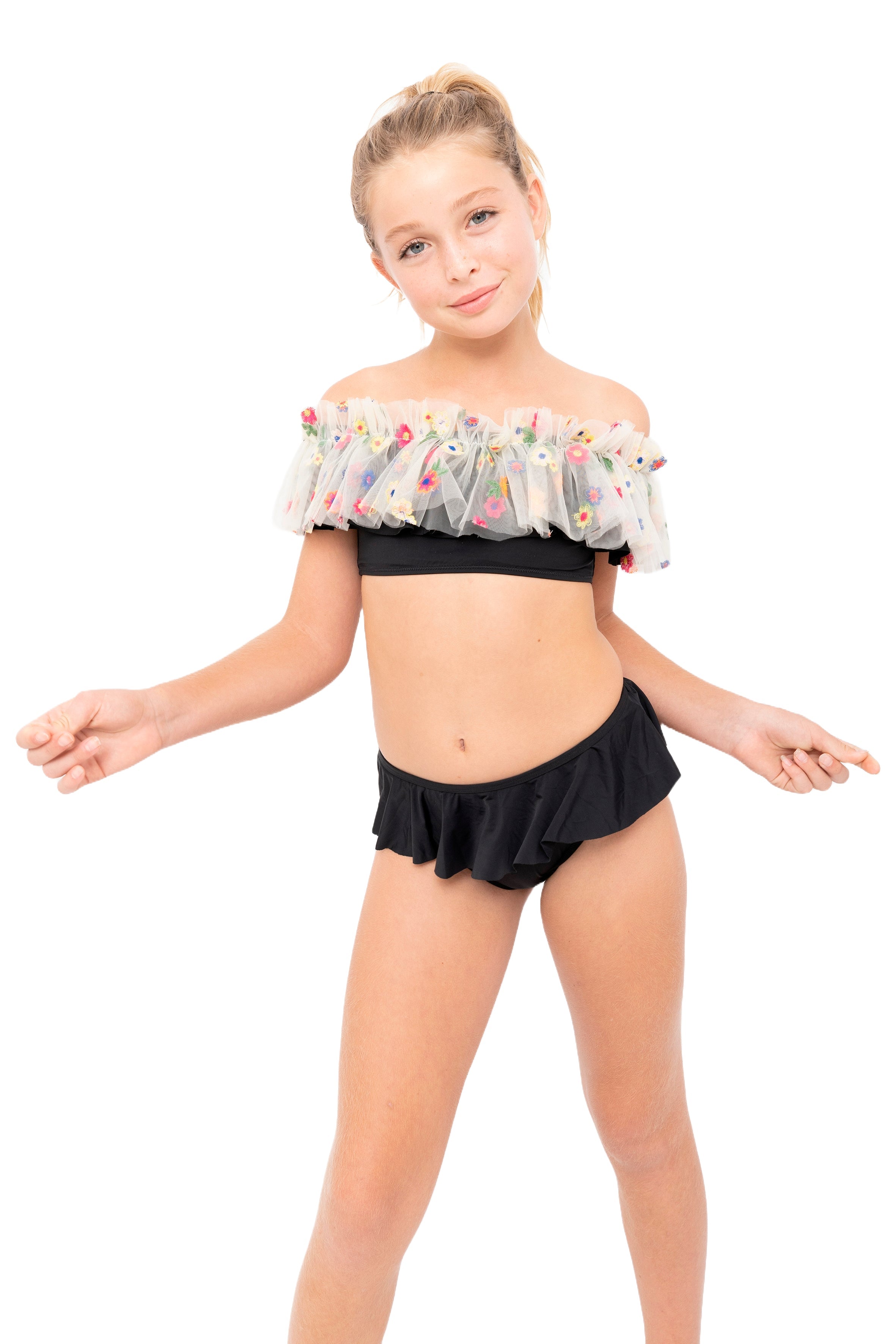 Black Floral Tulle Bikini Set