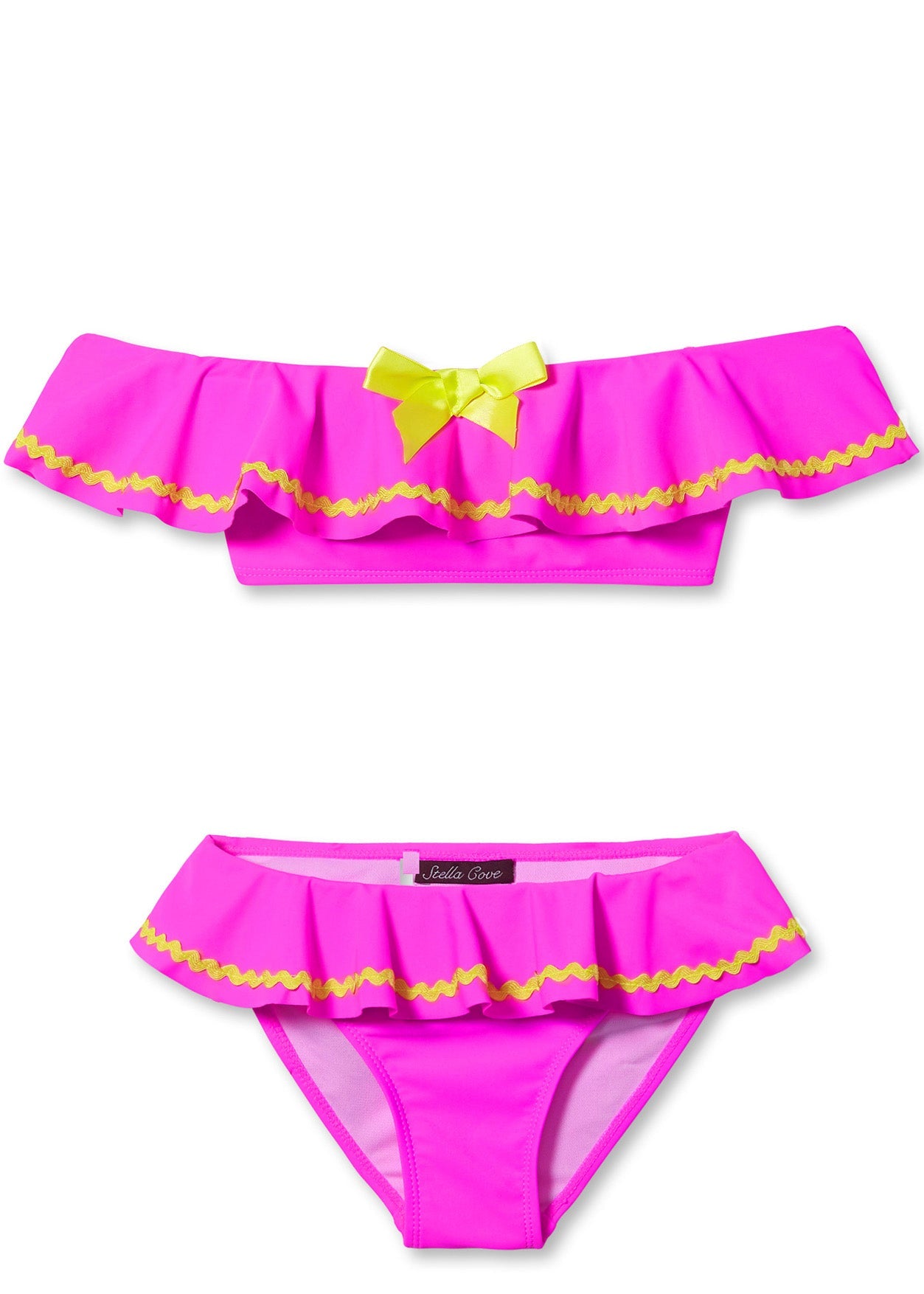 Neon Pink Bikini with Yellow Bow Trim