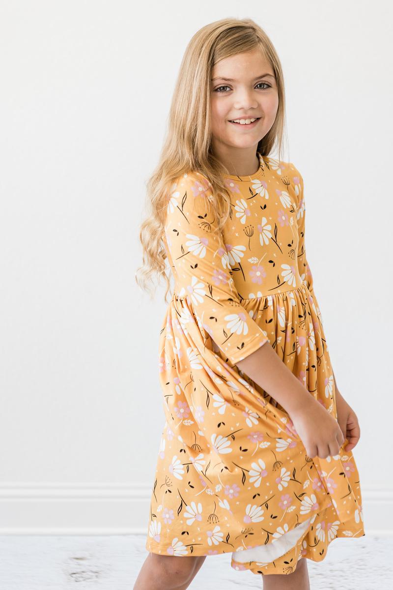 Dandelions in Fall 3/4 Sleeve Pocket Twirl Dress - Blissfully Lavender BoutiqueMila & Rose ®