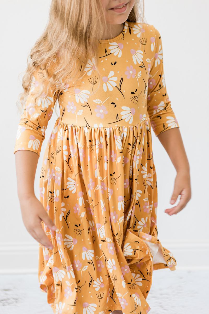 Dandelions in Fall 3/4 Sleeve Pocket Twirl Dress - Blissfully Lavender BoutiqueMila & Rose ®