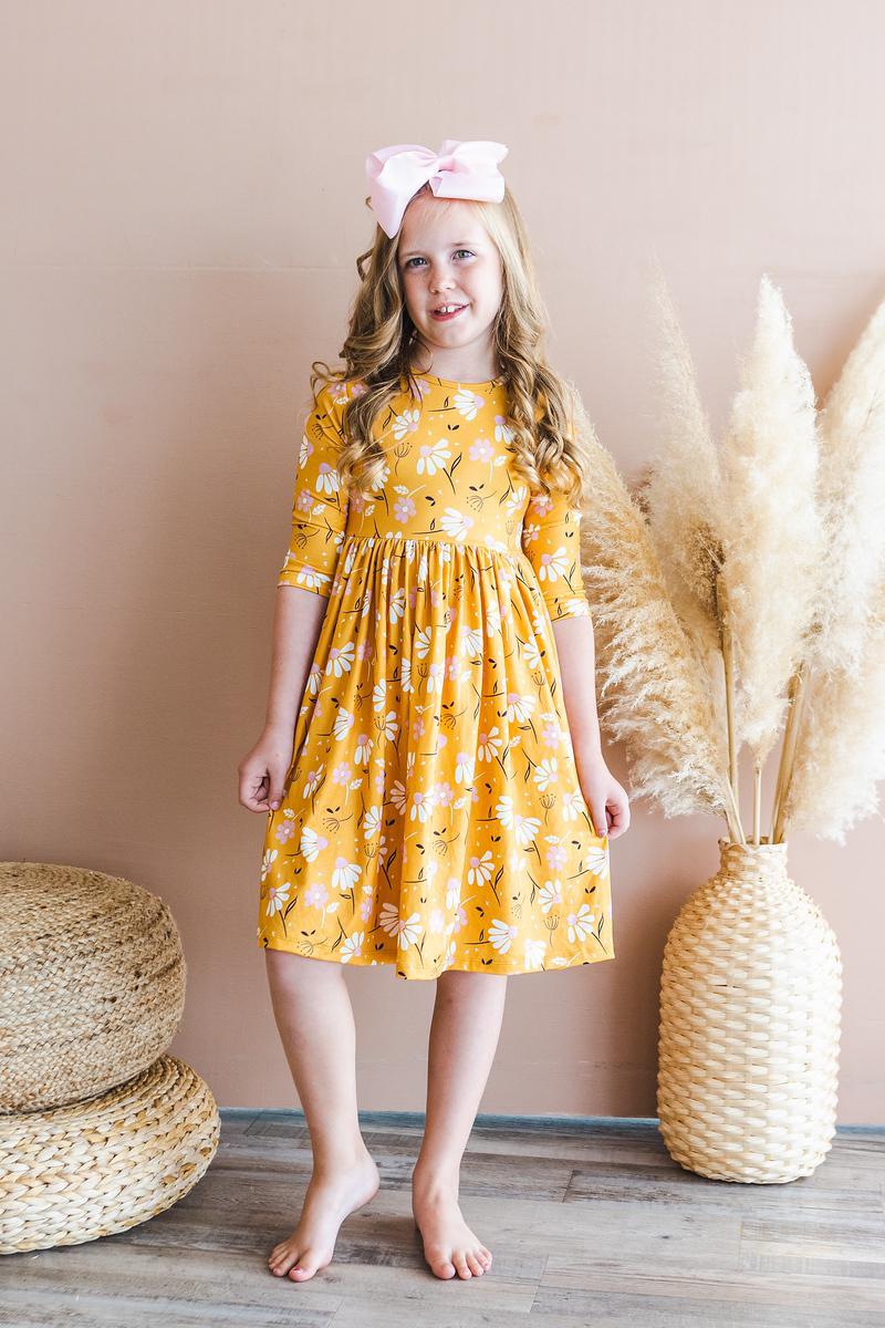 Dandelions in Fall 3/4 Sleeve Pocket Twirl Dress - Blissfully Lavender BoutiqueMila & Rose ®
