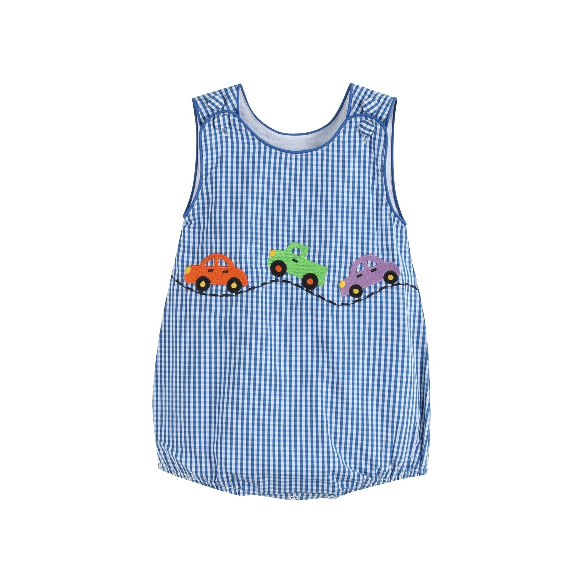 Dark Blue Gingham Car Bubble Romper