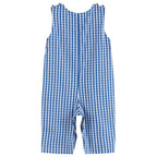 Dark Blue Gingham Emergency Vehicle Smocked Overalls