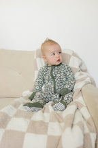 Dark Green Daisy Ribbed Bamboo Zipper Pajama - Blissfully Lavender BoutiqueMebie Baby