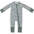 Dark Green Daisy Ribbed Bamboo Zipper Pajama - Blissfully Lavender BoutiqueMebie Baby