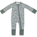 Dark Green Daisy Ribbed Bamboo Zipper Pajama - Blissfully Lavender BoutiqueMebie Baby