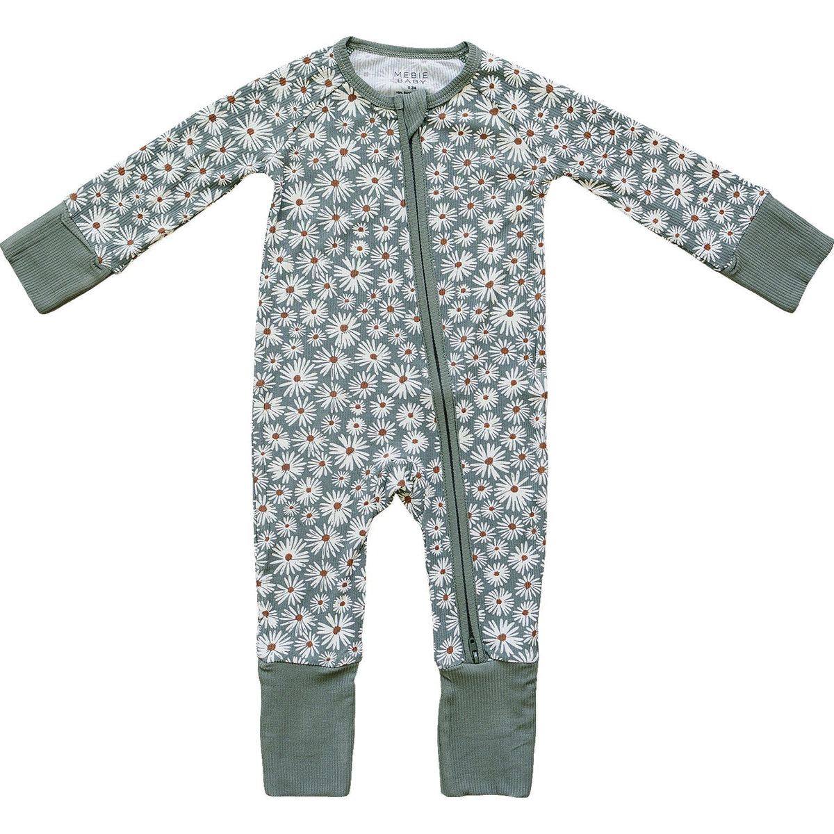Dark Green Daisy Ribbed Bamboo Zipper Pajama - Blissfully Lavender BoutiqueMebie Baby