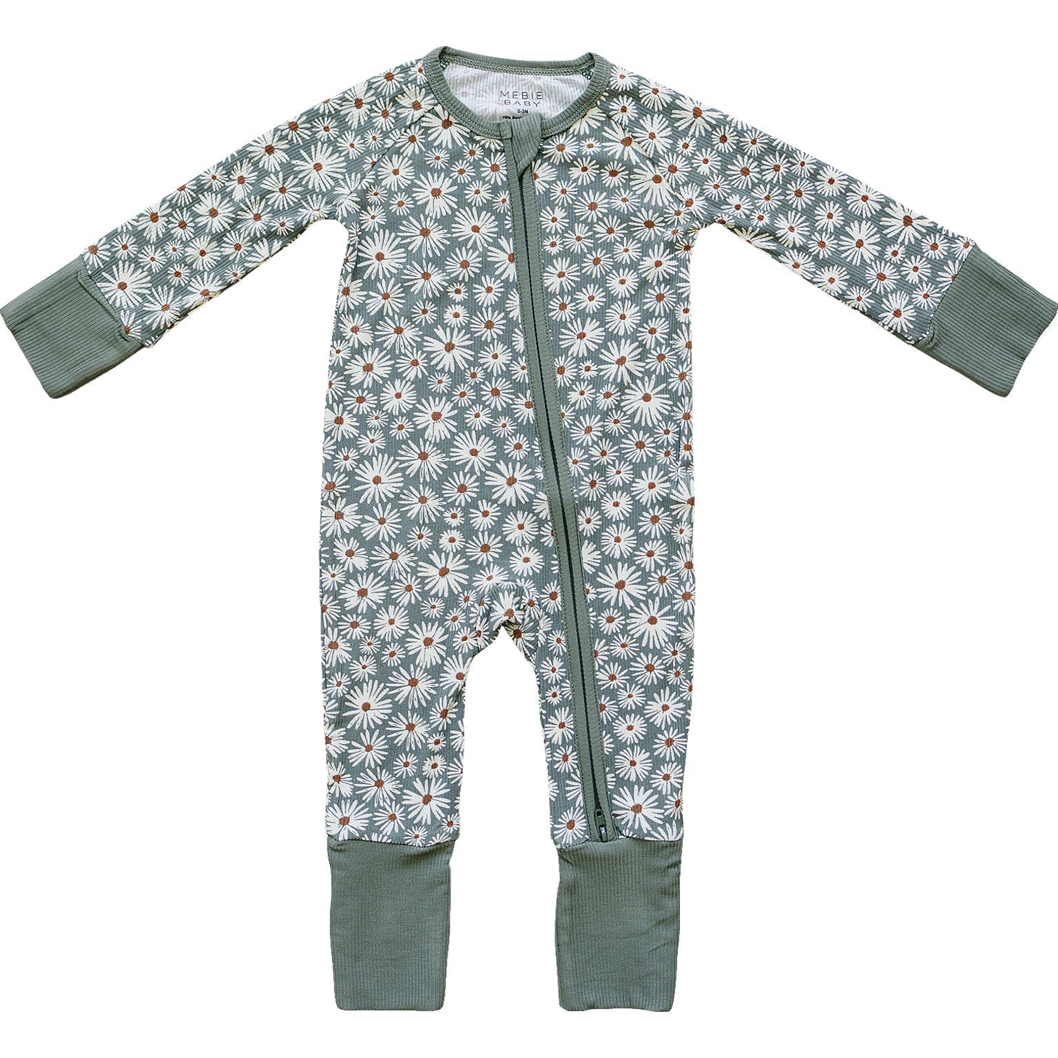 Dark Green Daisy Ribbed Bamboo Zipper Pajama - Blissfully Lavender BoutiqueMebie Baby