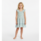 Mini Paloma Girls' Dress Aqua Floral Block Print