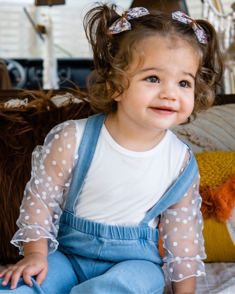 Destinee Sheer Dot Sleeve Top & Leotard - White - Blissfully Lavender BoutiqueBailey's Blossoms