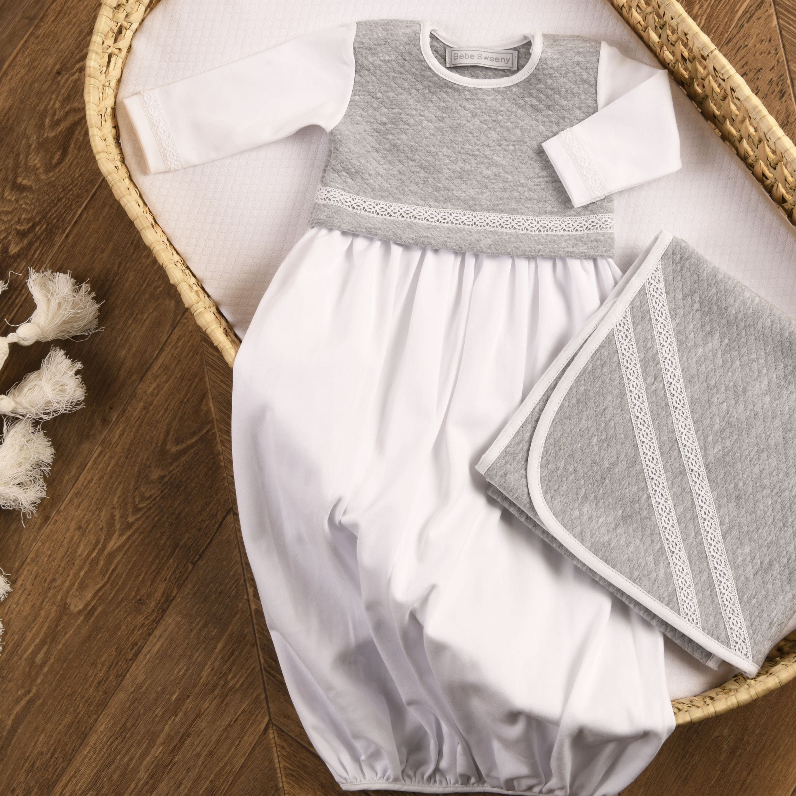 White & Grey Quilted Cotton Gown