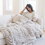 Double Ruched Faux Fur XL Throw Blanket