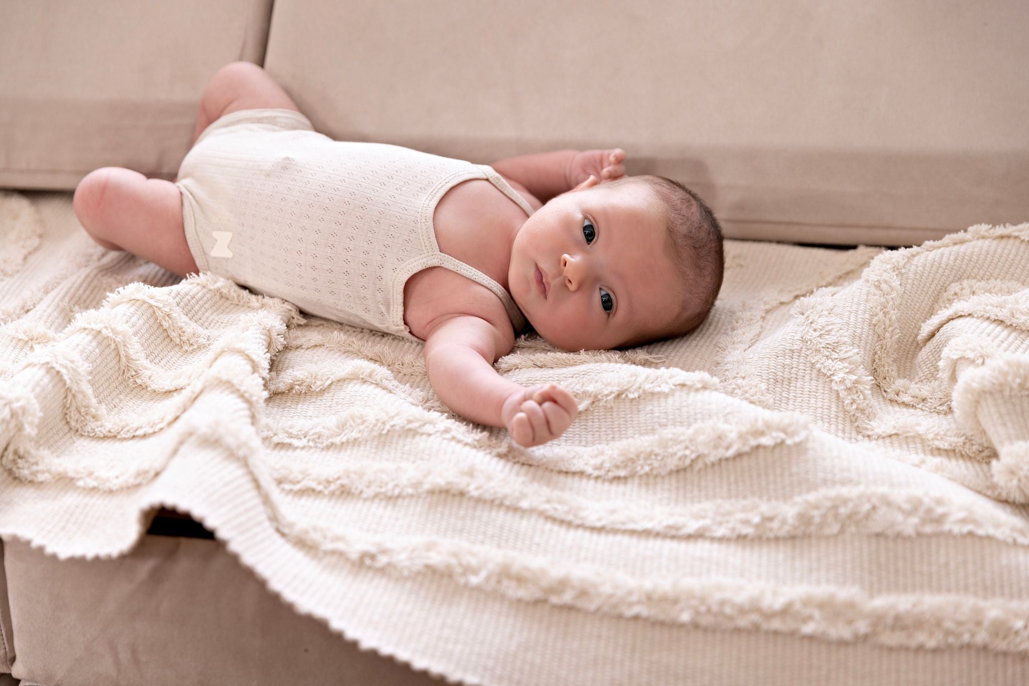 Pointelle Bodysuits – Natural + White (3 Pack, Boy)