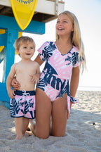 South Beach Tropical Belted One-Piece Swimsuit