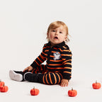 Infant Rugby Stripe Halloween Romper W/Ghost Patch | Black Ora Strp