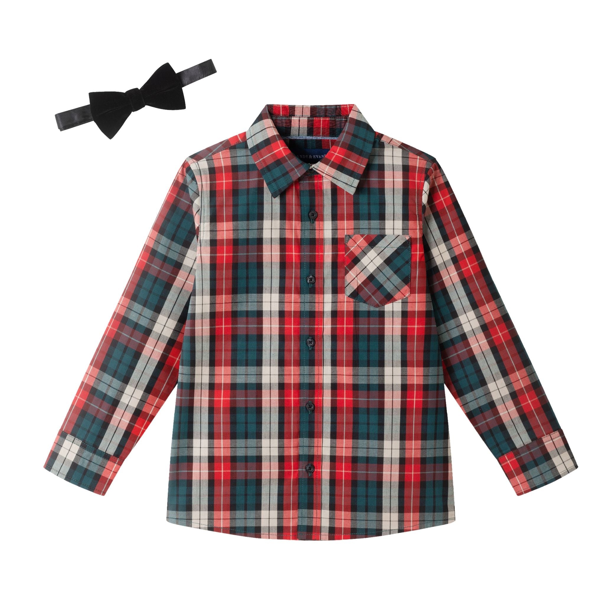 Kids Plaid Buttondown & Bowtie Set | Red Holiday