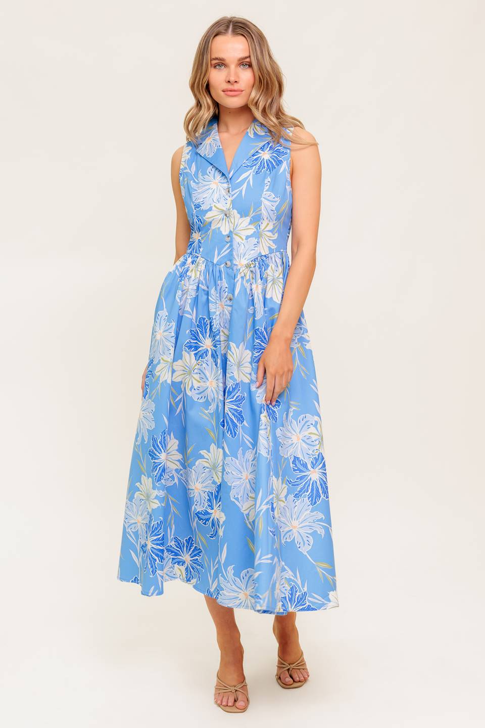 Fern Whisper Blue Women’s Woven Midi Dress - Blissfully Lavender BoutiqueFlying Tomato