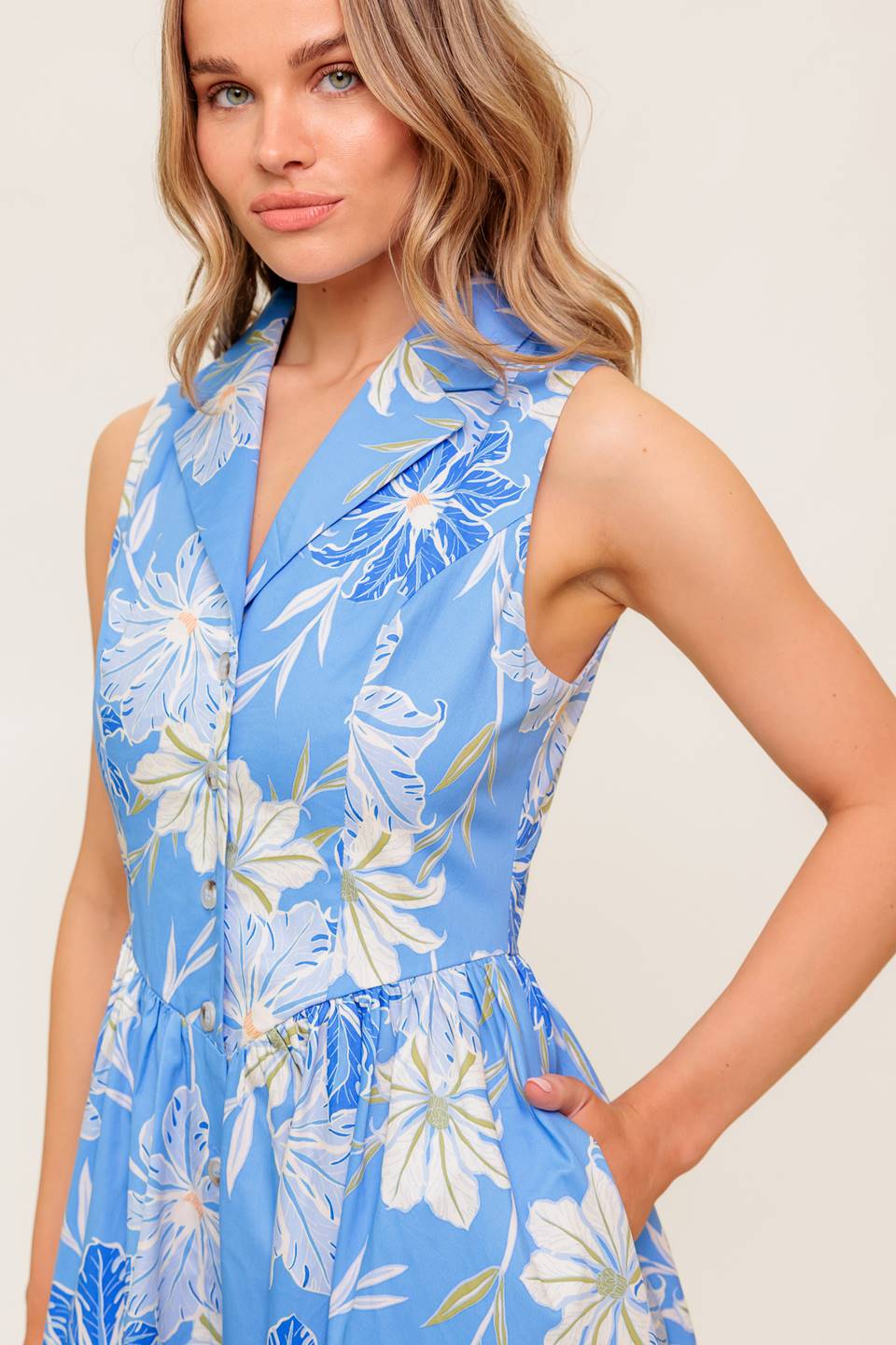 Fern Whisper Blue Women’s Woven Midi Dress - Blissfully Lavender BoutiqueFlying Tomato