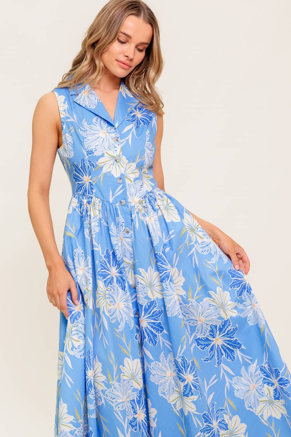 Fern Whisper Blue Women’s Woven Midi Dress - Blissfully Lavender BoutiqueFlying Tomato
