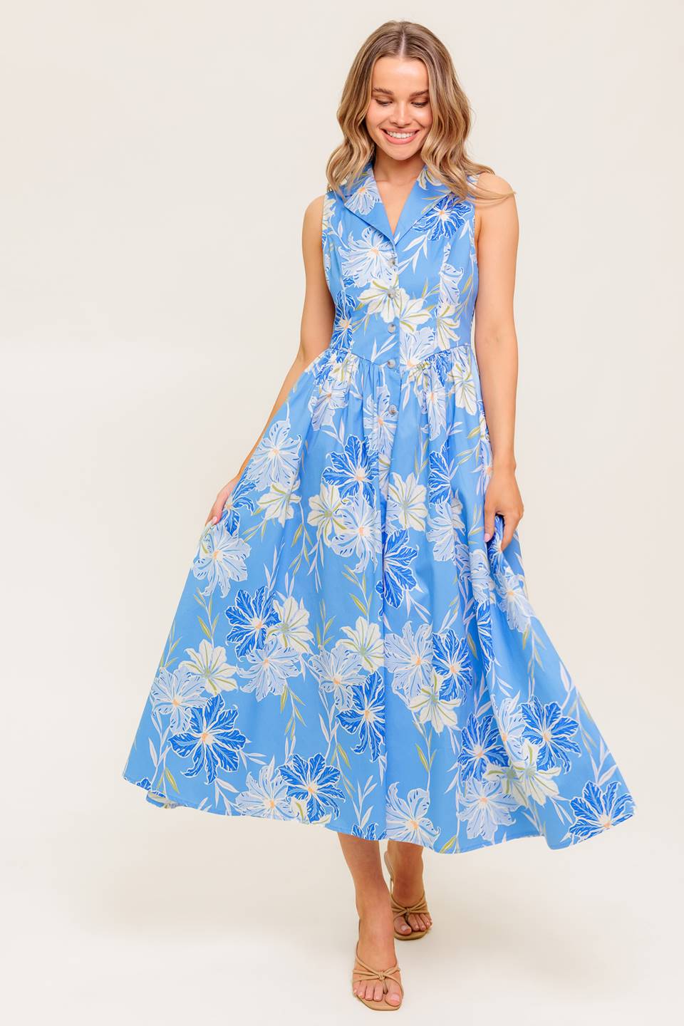 Fern Whisper Blue Women’s Woven Midi Dress - Blissfully Lavender BoutiqueFlying Tomato