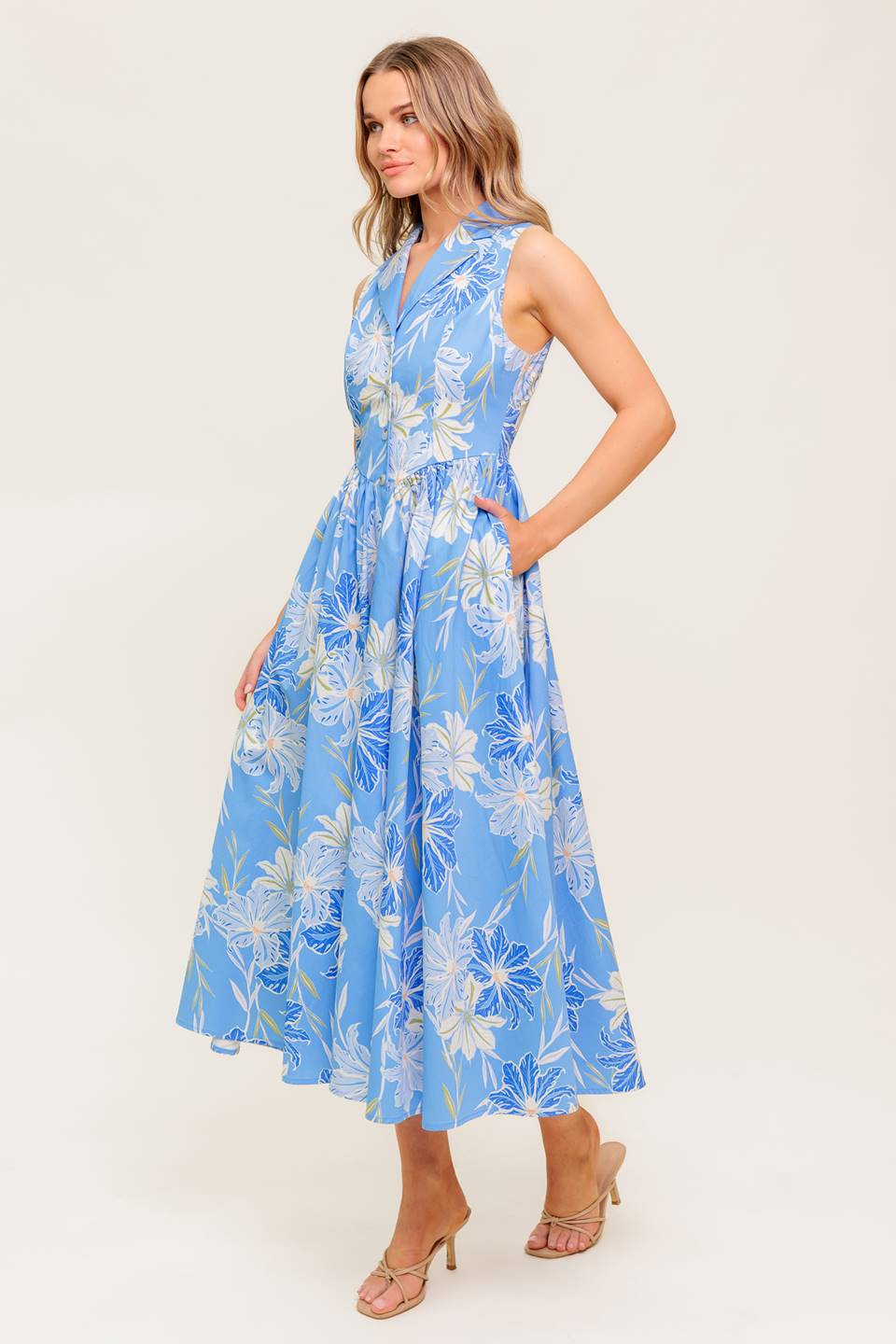 Fern Whisper Blue Women’s Woven Midi Dress - Blissfully Lavender BoutiqueFlying Tomato