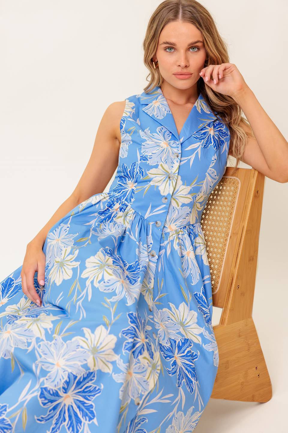Fern Whisper Blue Women’s Woven Midi Dress - Blissfully Lavender BoutiqueFlying Tomato