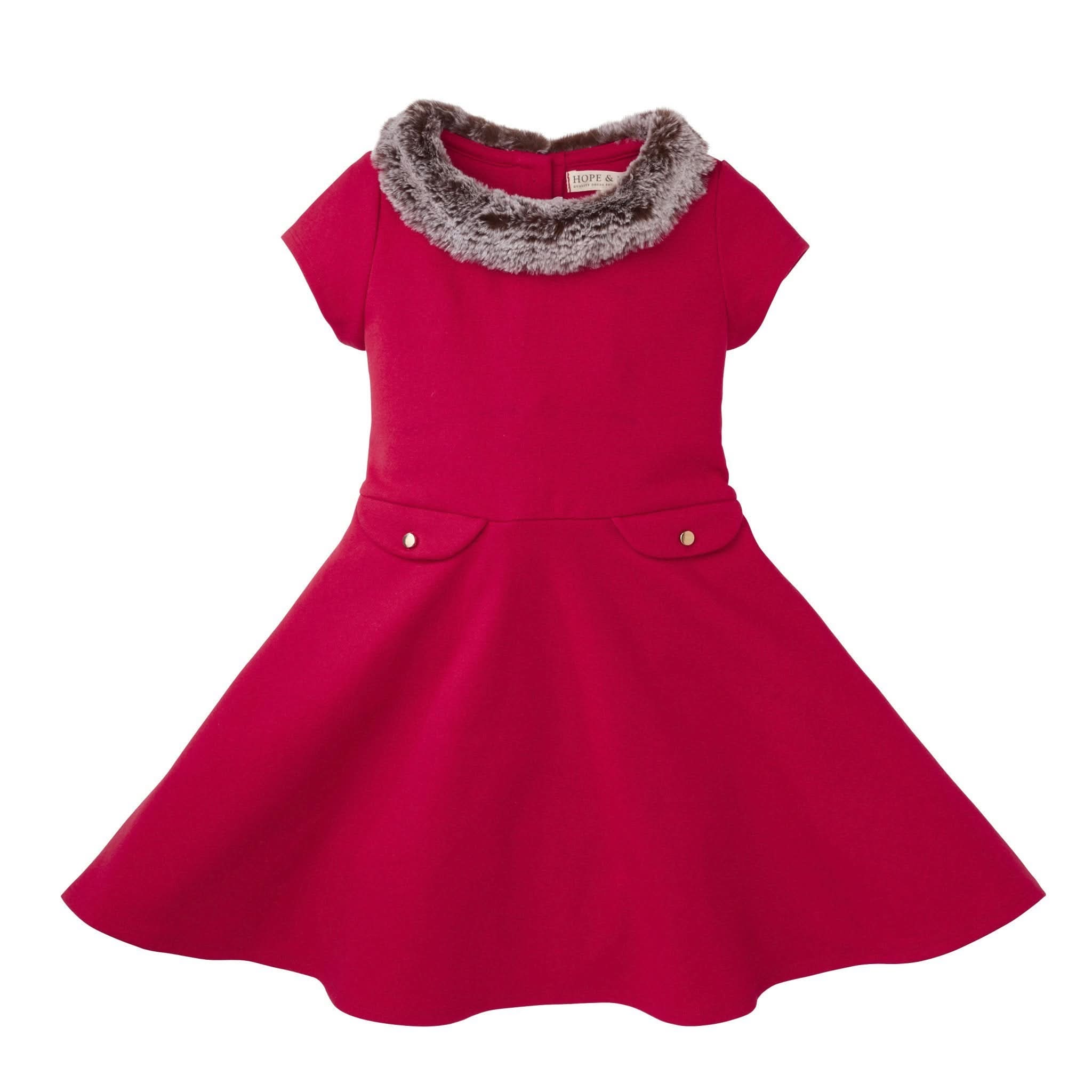 Fit and Flare Ponte Dress with Faux Fur