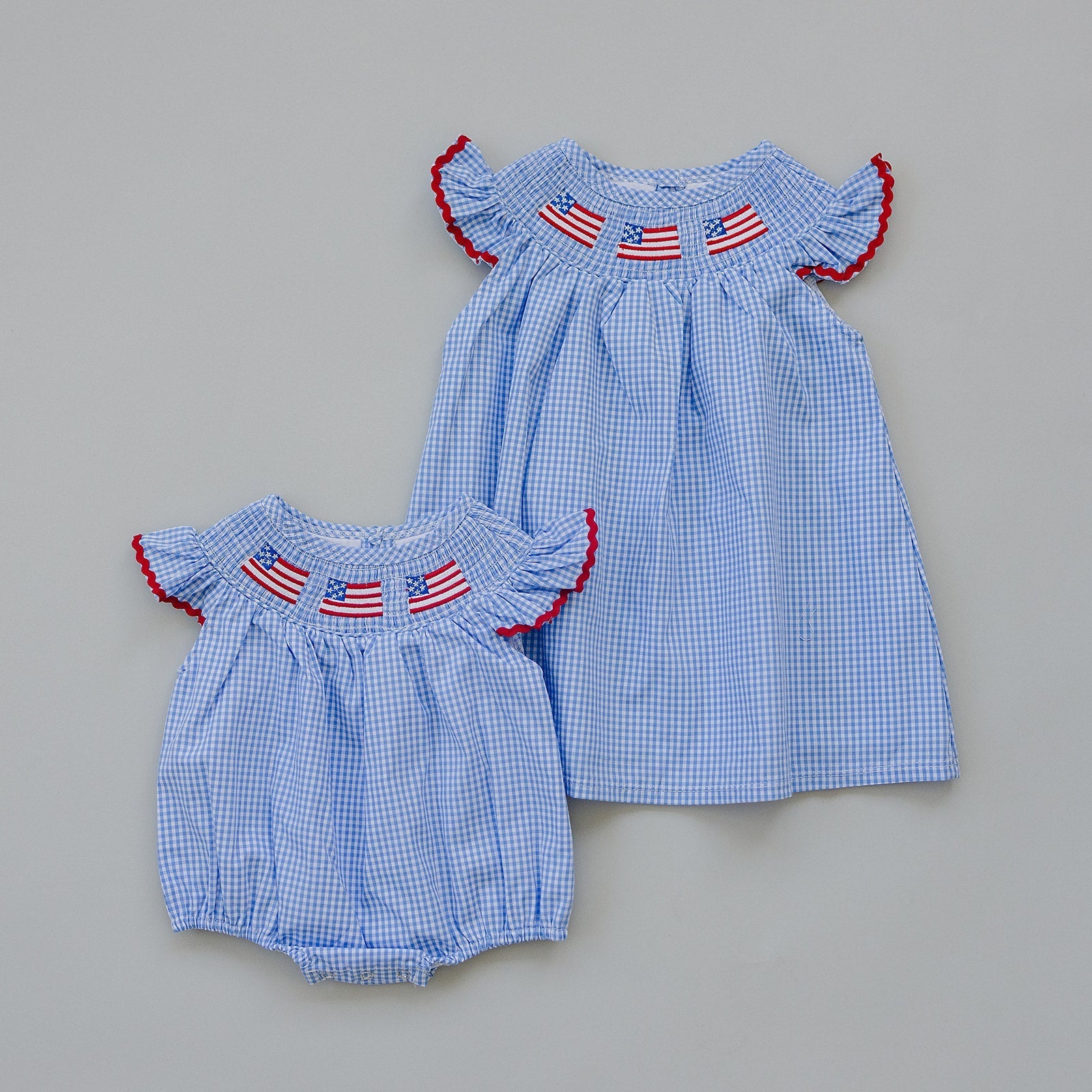 Flag Gingham Smocked Bubble Romper - Blissfully Lavender BoutiqueMebie Baby