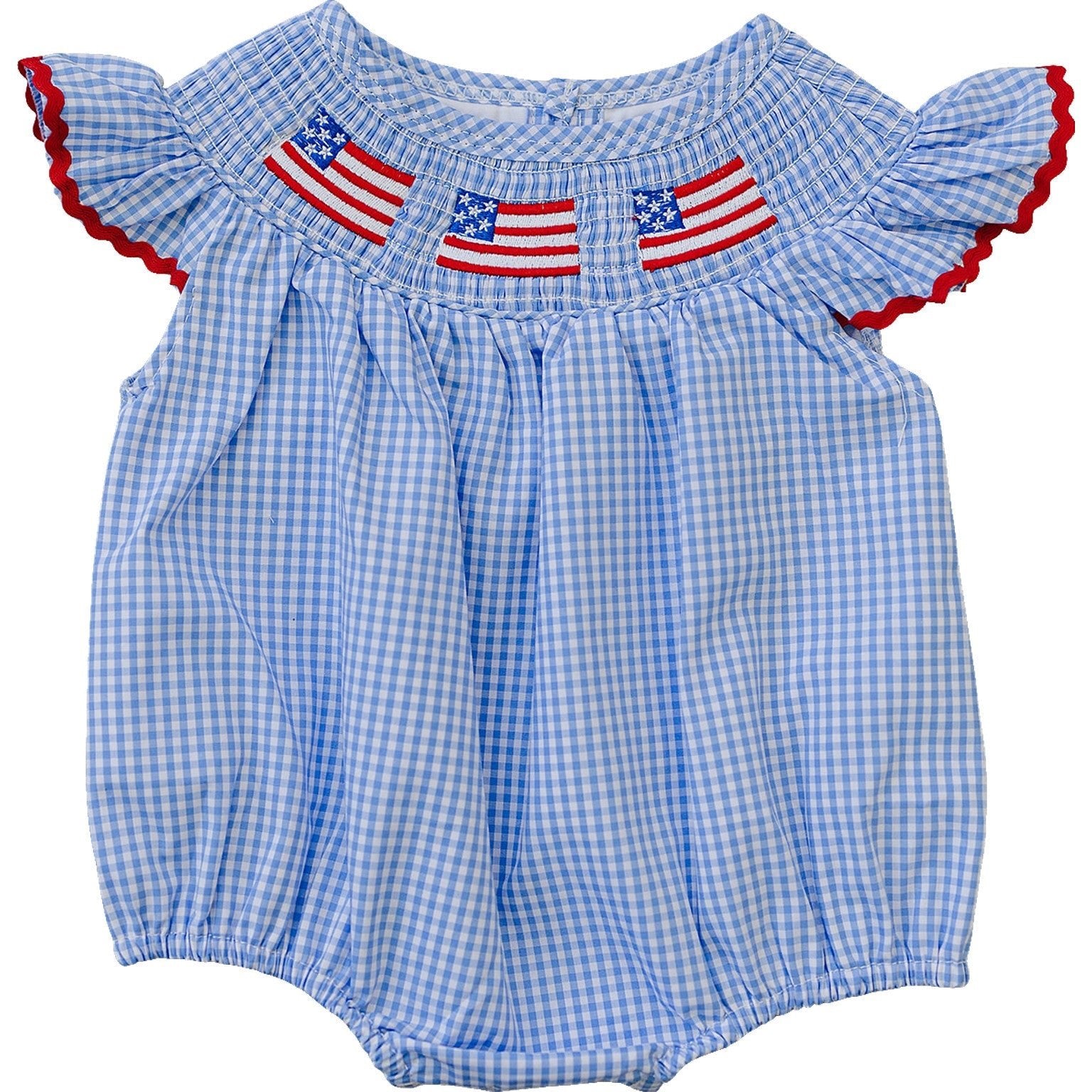 Flag Gingham Smocked Bubble Romper - Blissfully Lavender BoutiqueMebie Baby