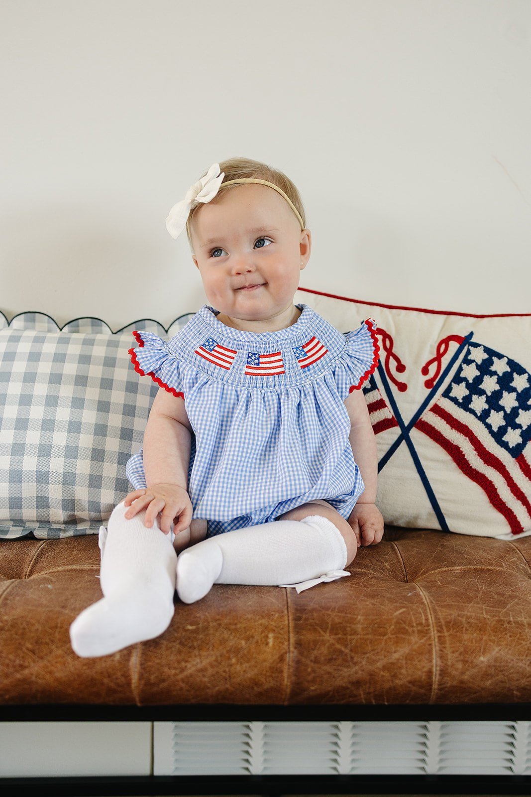 Flag Gingham Smocked Bubble Romper - Blissfully Lavender BoutiqueMebie Baby