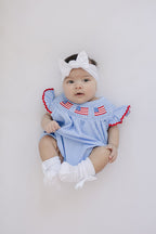 Flag Gingham Smocked Bubble Romper - Blissfully Lavender BoutiqueMebie Baby