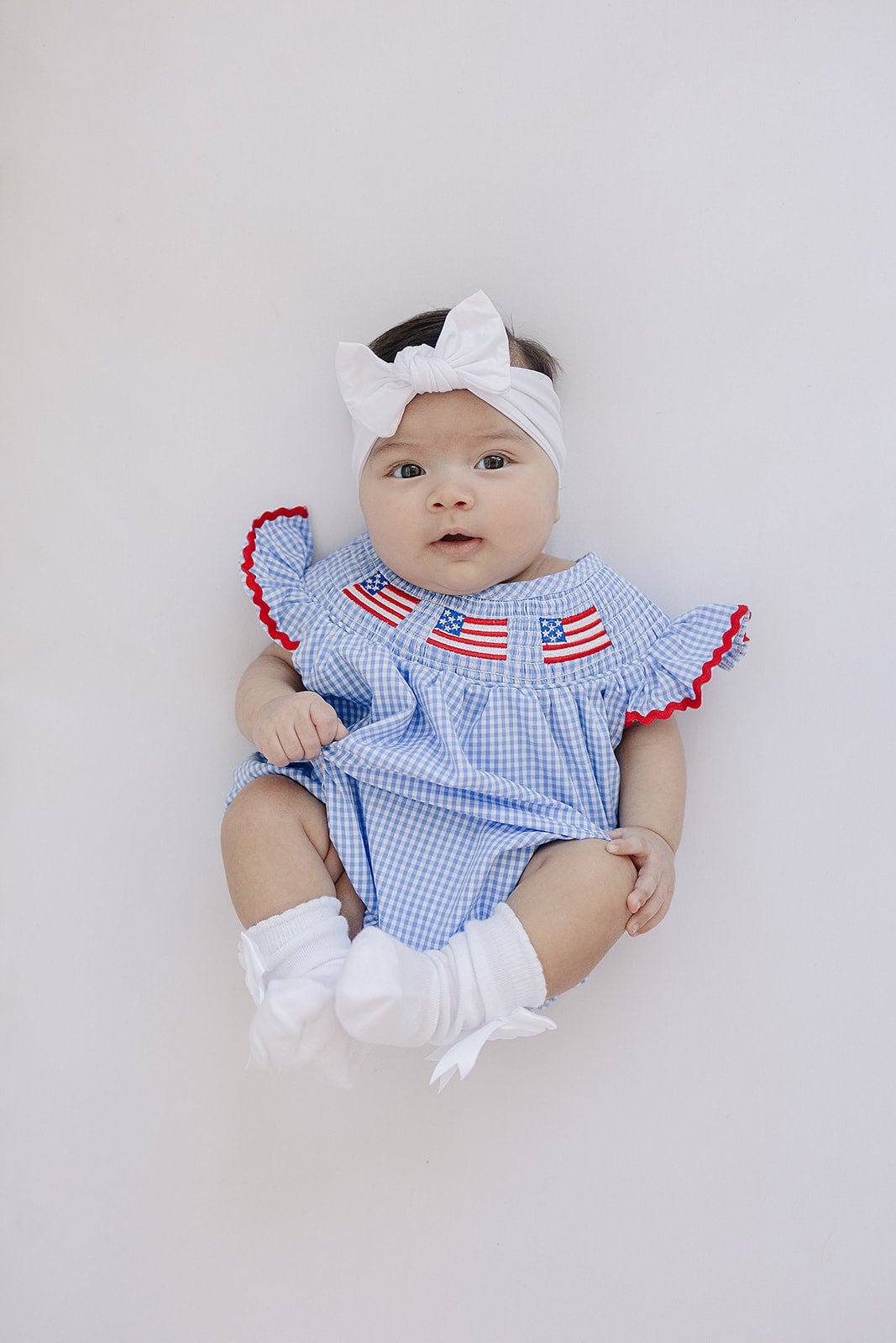 Flag Gingham Smocked Bubble Romper - Blissfully Lavender BoutiqueMebie Baby