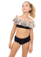 Black Floral Tulle Bikini Set
