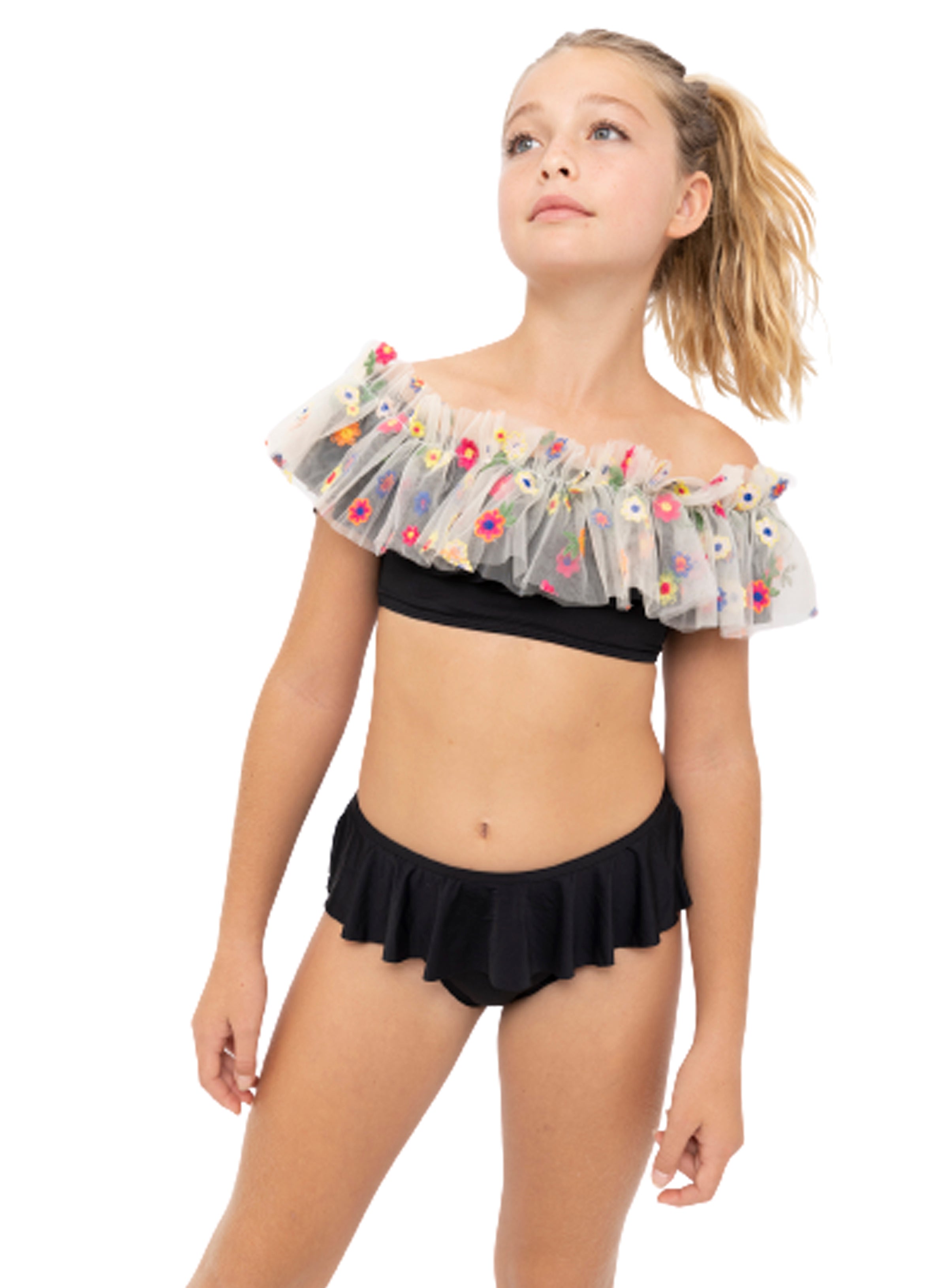 Black Floral Tulle Bikini Set