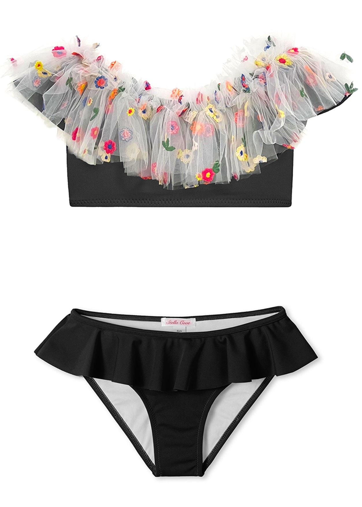 Black Floral Tulle Bikini Set