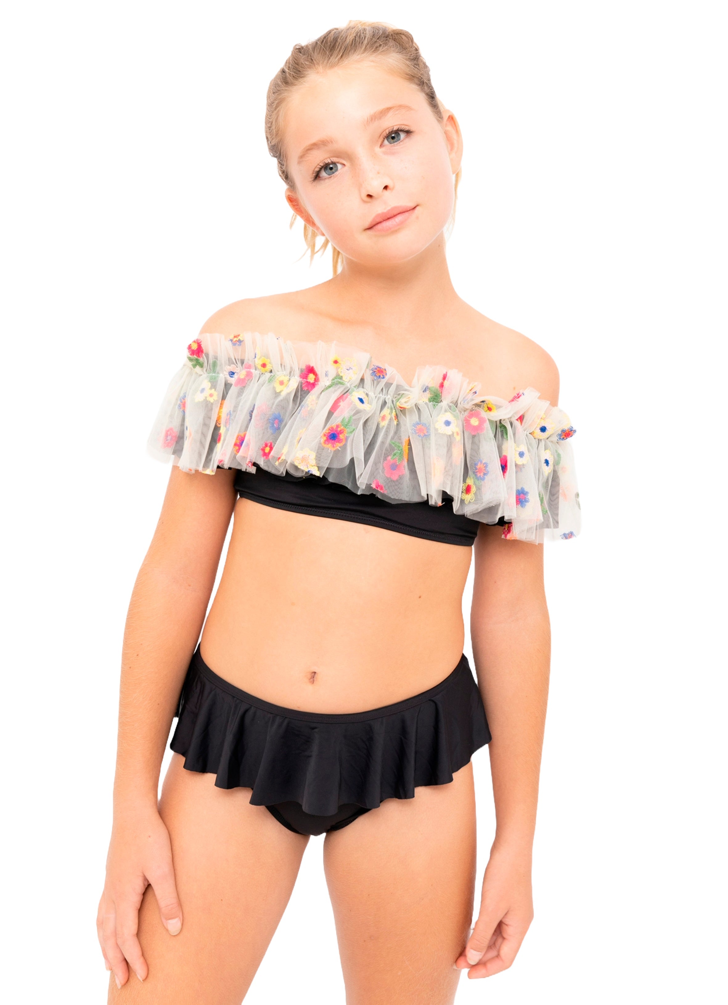 Black Floral Tulle Bikini Set