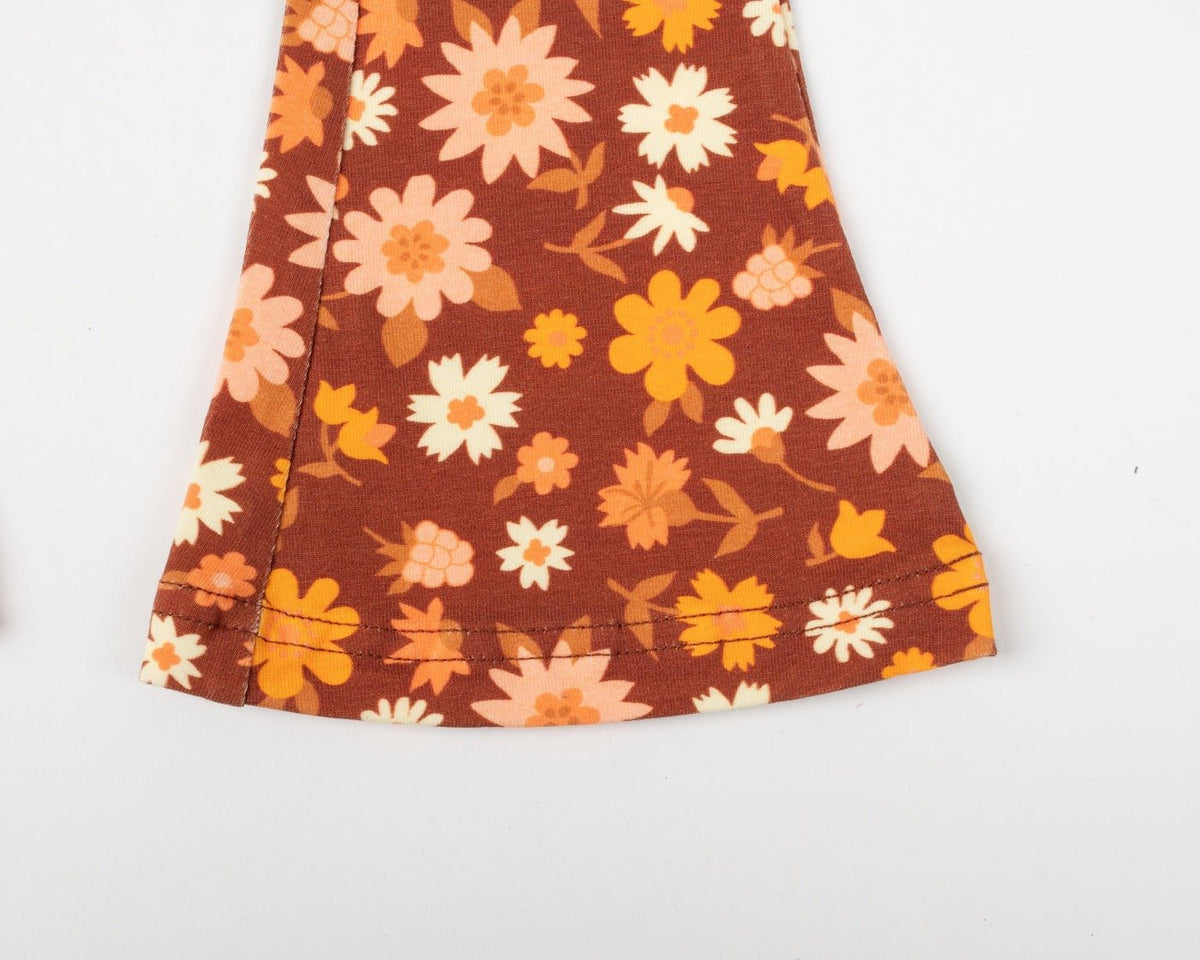 Folk Floral Jersey Bell Bottoms Flare Leggings for Babies, Toddlers and Girls
