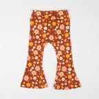 Girls Folk Floral Jersey Bell Bottoms Flare Leggings