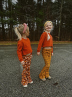 Girls Folk Floral Jersey Bell Bottoms Flare Leggings