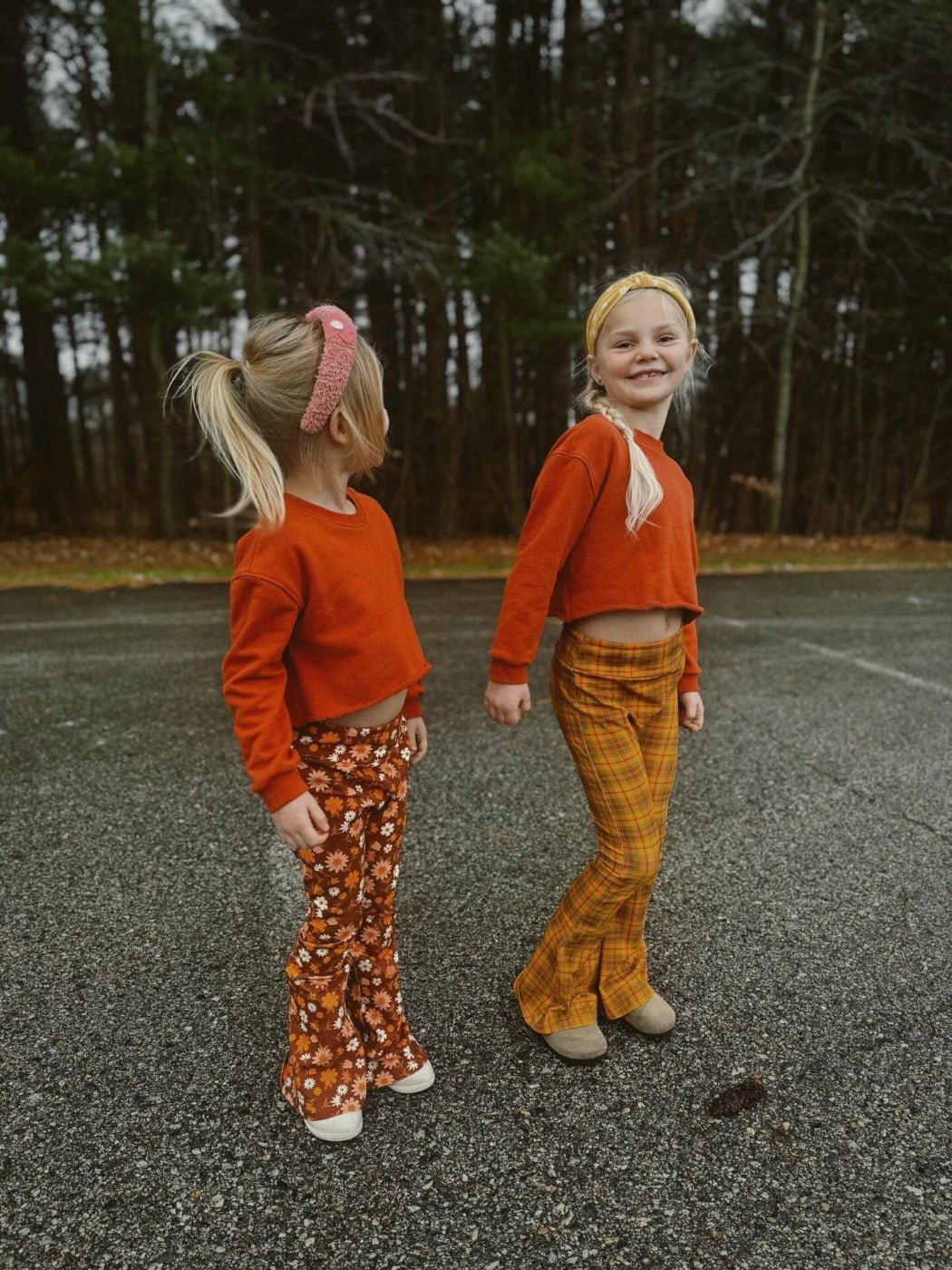 Girls Folk Floral Jersey Bell Bottoms Flare Leggings