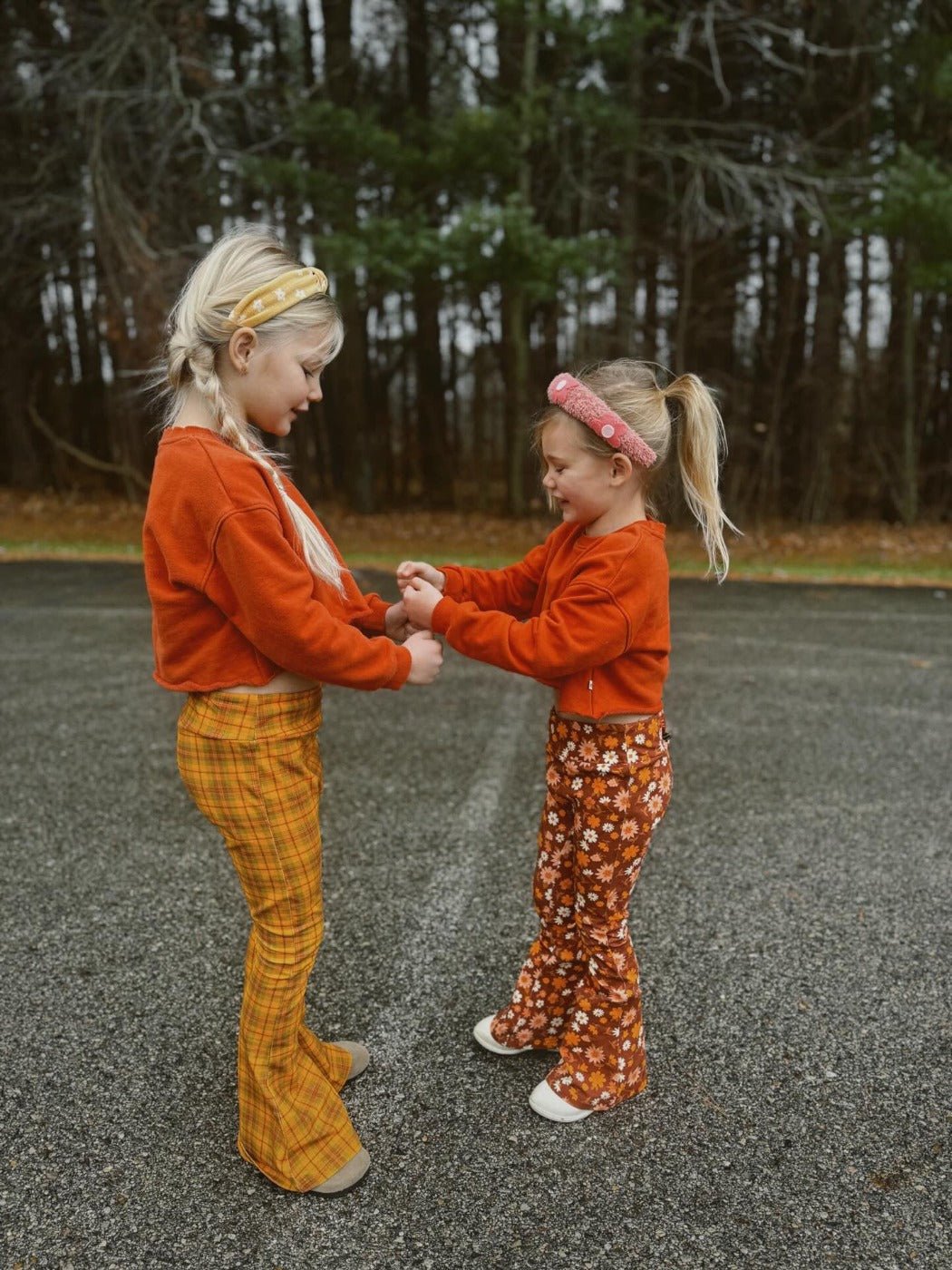 Girls Folk Floral Jersey Bell Bottoms Flare Leggings