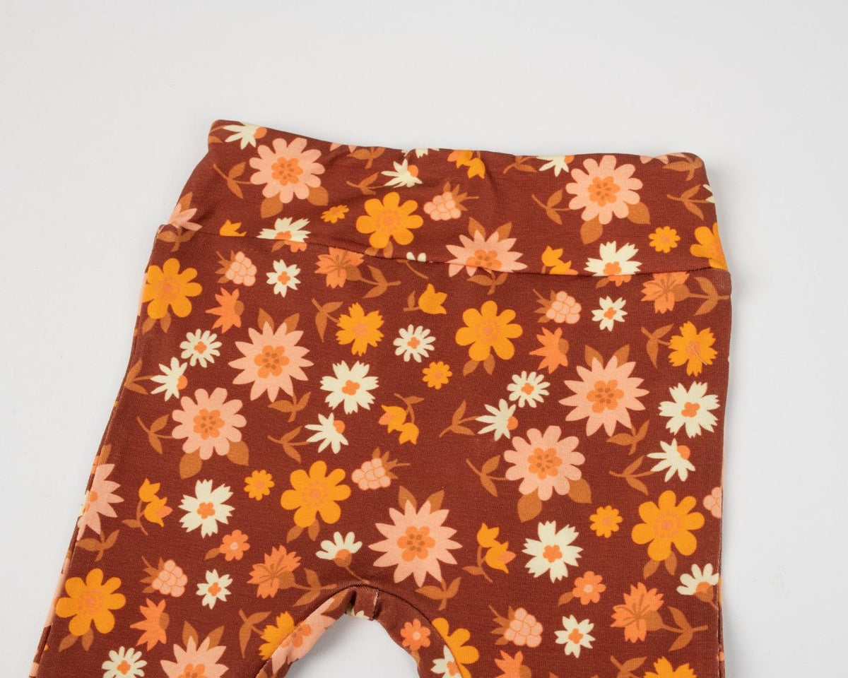 Folk Floral Jersey Bell Bottoms Flare Leggings for Babies, Toddlers and Girls