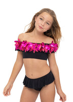 Girls Black Bikini with Pink Metallic Petals - Blissfully Lavender BoutiqueStella Cove